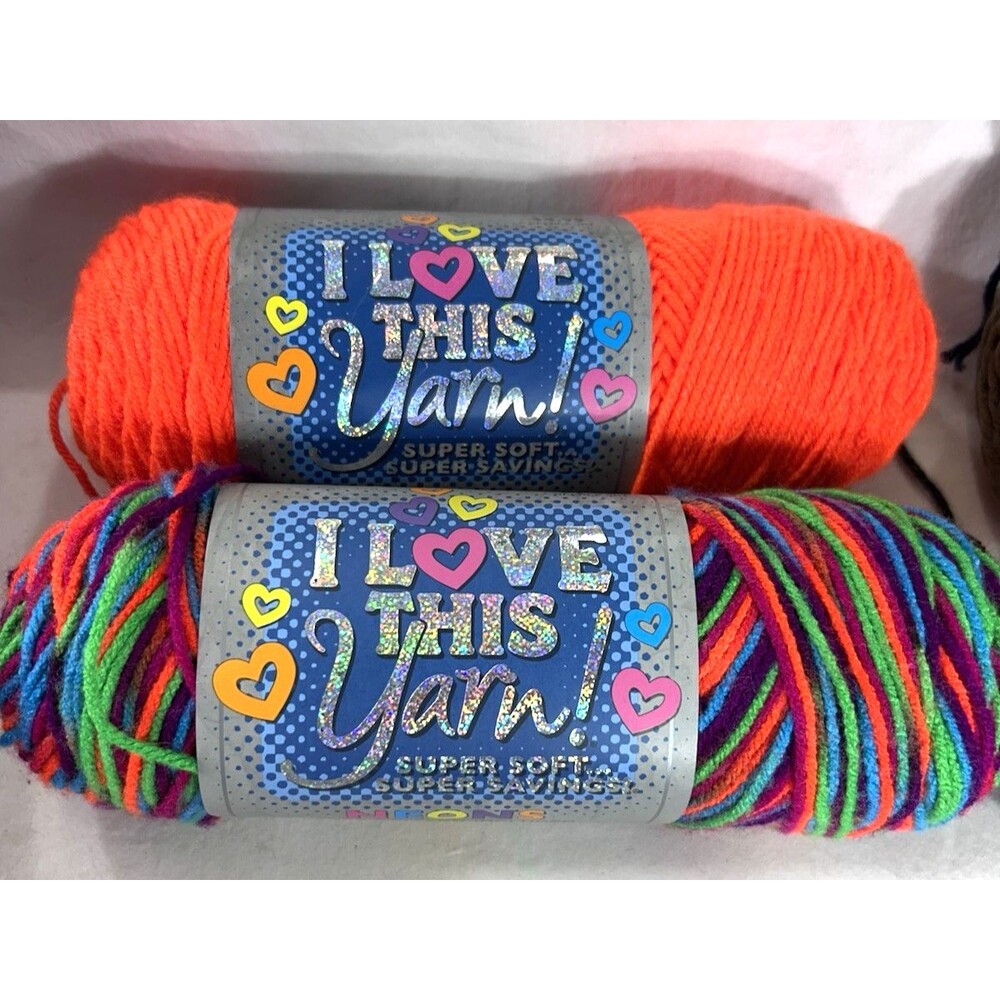 I Love This Yarn! 2 Skeins Neon Orange and Dark Neons Acrylic 252 yards